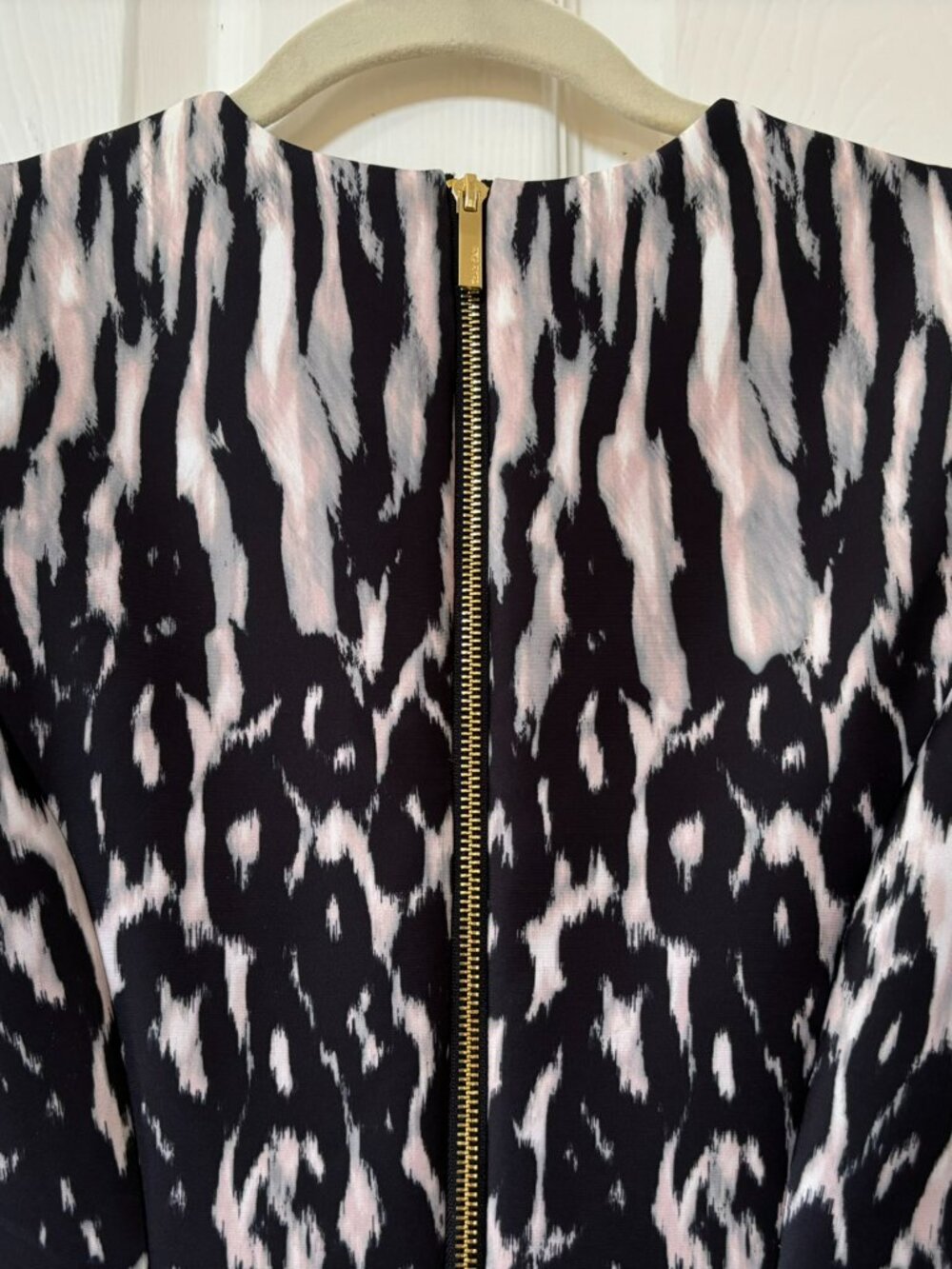 Calvin Klein Brown and Cream Scuba Knit Sleeveless Animal Print Sheath Dress 2 - Picture 4 of 8